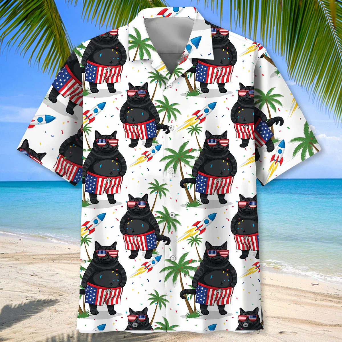 Black Cat Proud of America Hawaiian Shirt