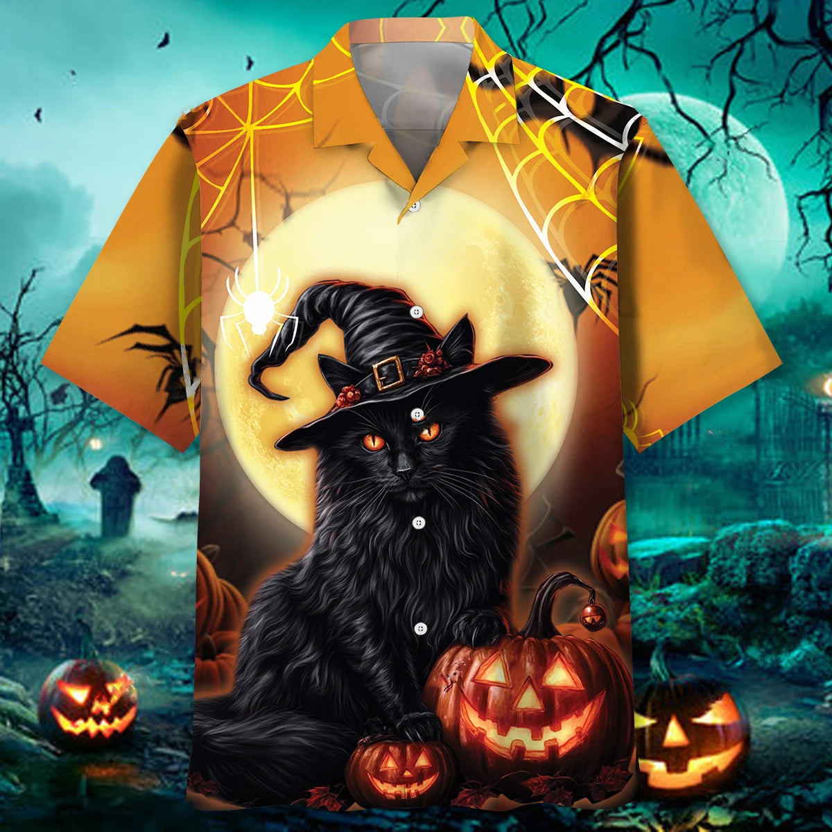 Black Cat Pumpkin Halloween Hawaiian Shirt