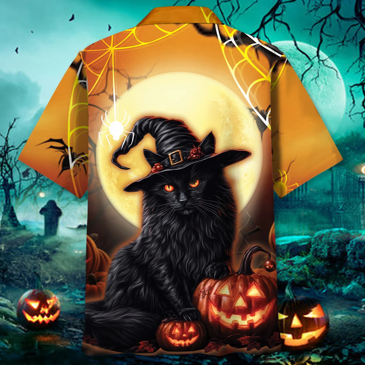 Black Cat Pumpkin Halloween Hawaiian Shirt