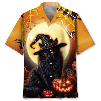 Black Cat Pumpkin Halloween Hawaiian Shirt