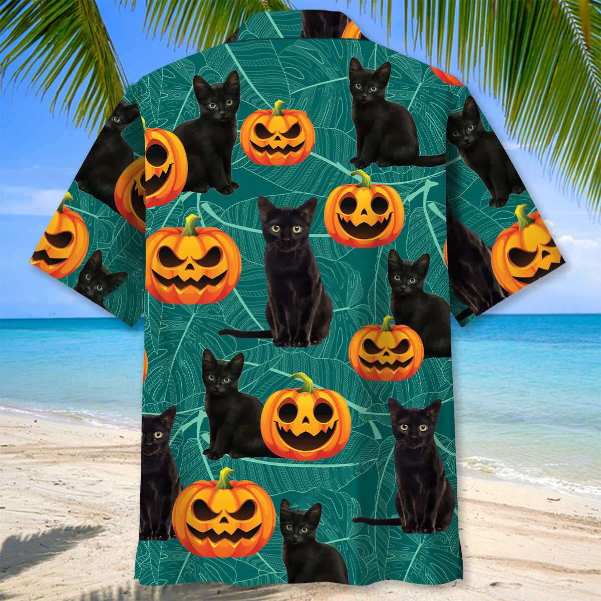 Black Cat Pumpkins Happy Halloween Hawaiian Shirt