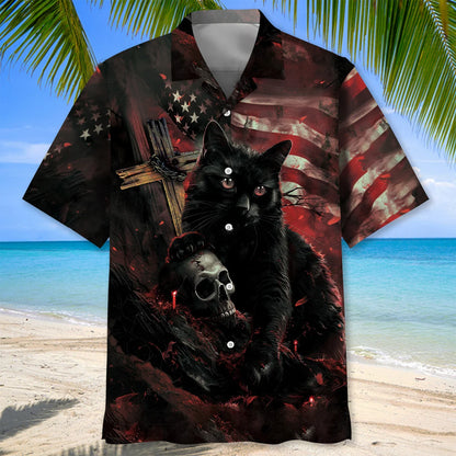 Black Cat Skull Hawaiian Shirt