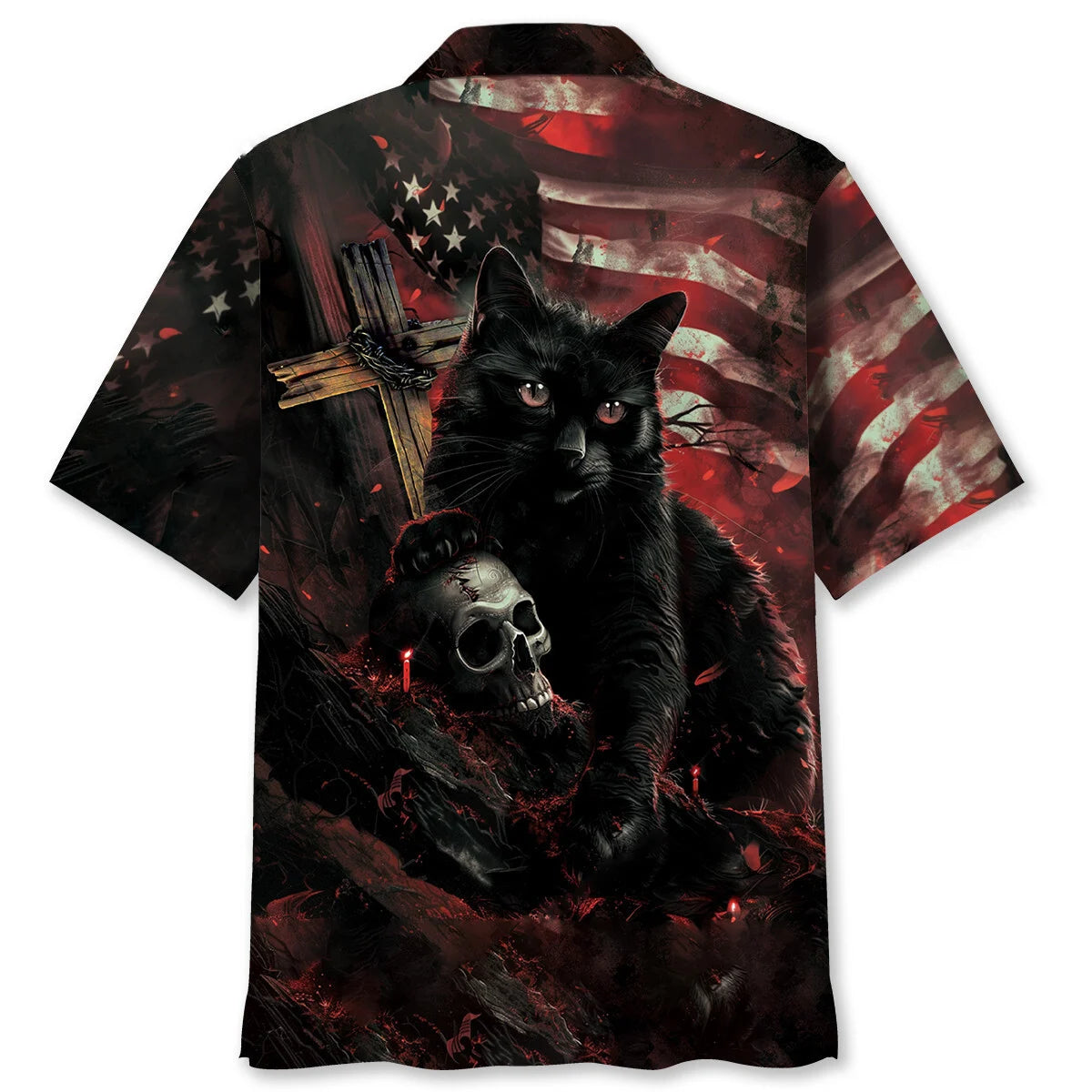 Black Cat Skull Hawaiian Shirt