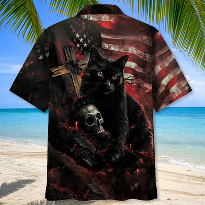 Black Cat Skull Hawaiian Shirt