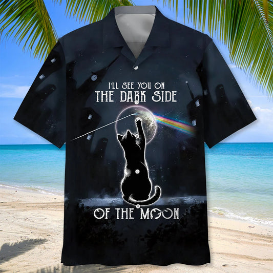 Black Cat the Dark Side of the Moon Hawaiian Shirt