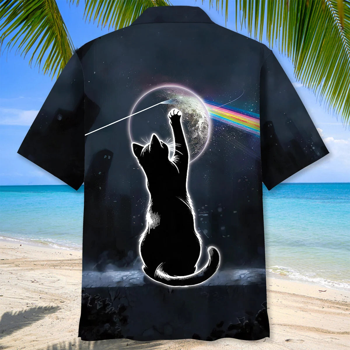 Black Cat the Dark Side of the Moon Hawaiian Shirt