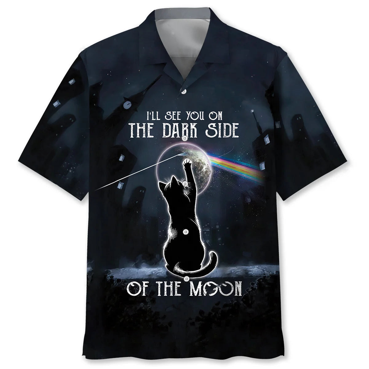 Black Cat the Dark Side of the Moon Hawaiian Shirt