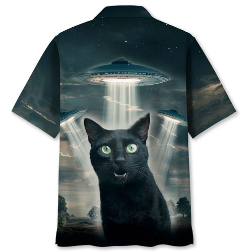 Black Cat Ufo Hawaiian Shirt