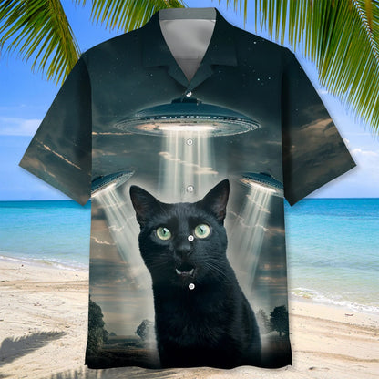 Black Cat Ufo Hawaiian Shirt