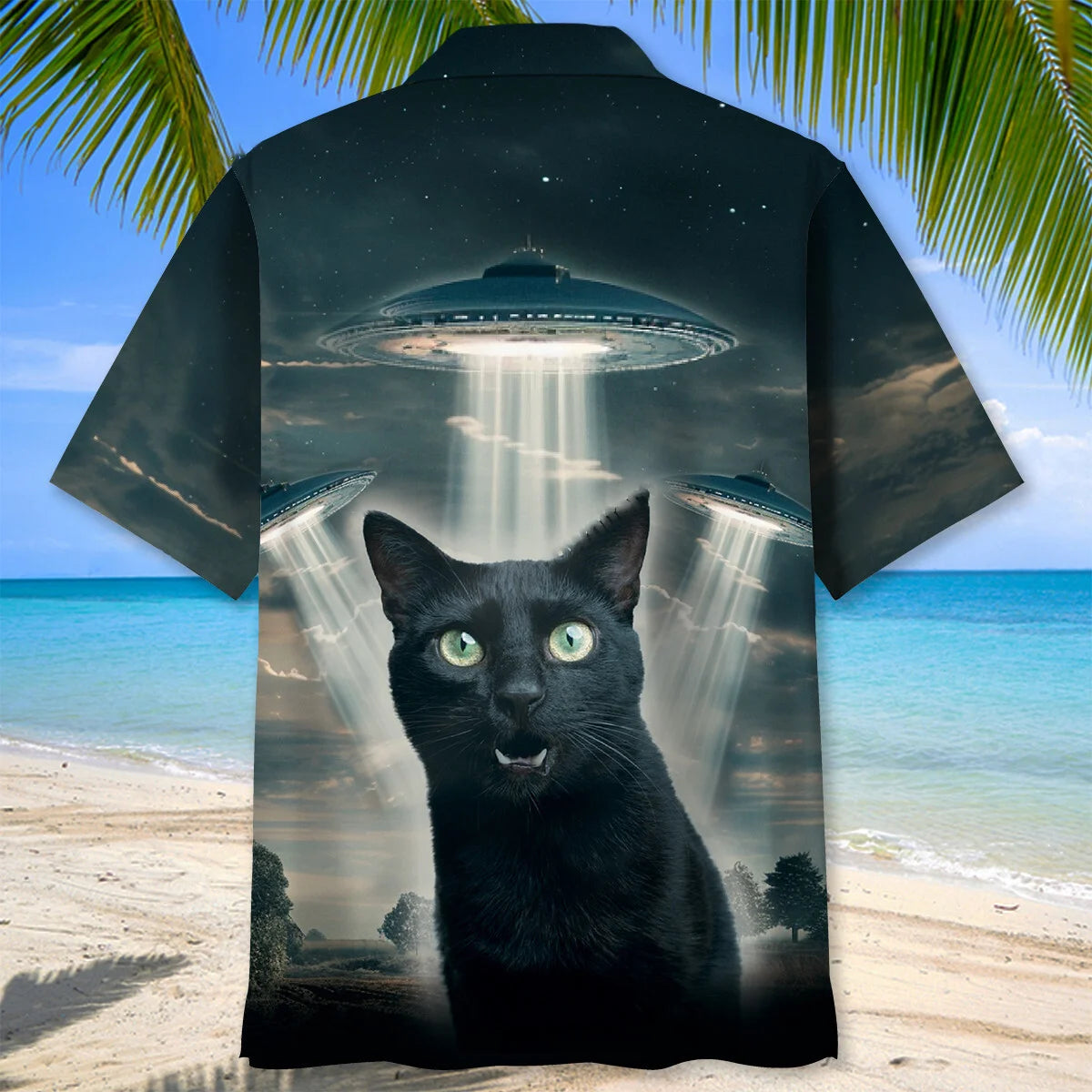 Black Cat Ufo Hawaiian Shirt