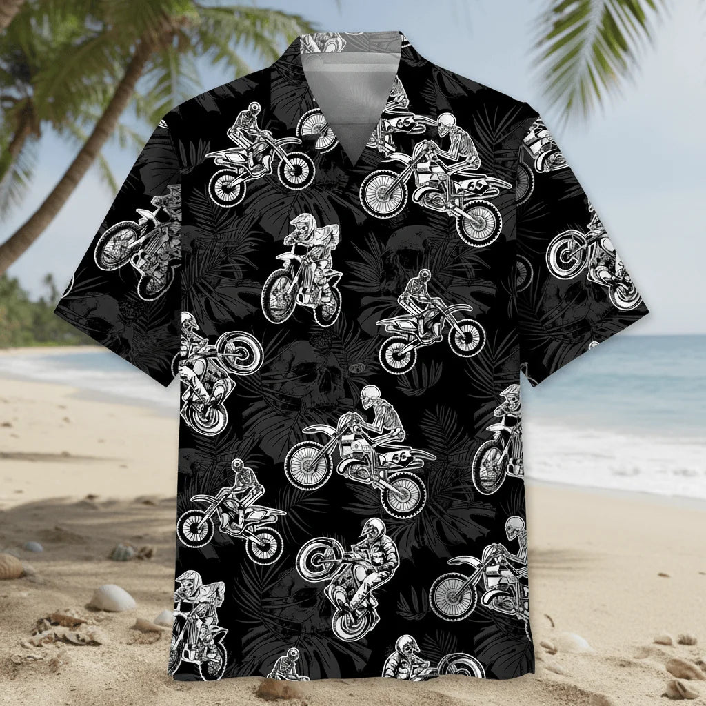 Black Dirt Bike Racing Hawaiian Shirt