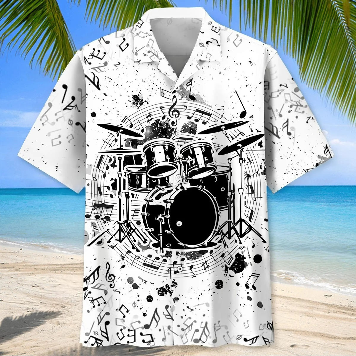 Black Drum All White Hawaiian Shirt