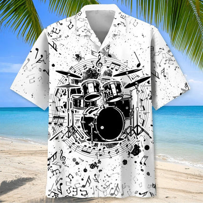 Black Drum All White Hawaiian Shirt