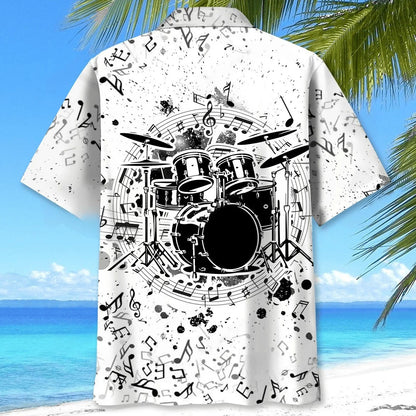 Black Drum All White Hawaiian Shirt
