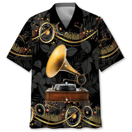 Black Gramophone Hawaiian Shirt