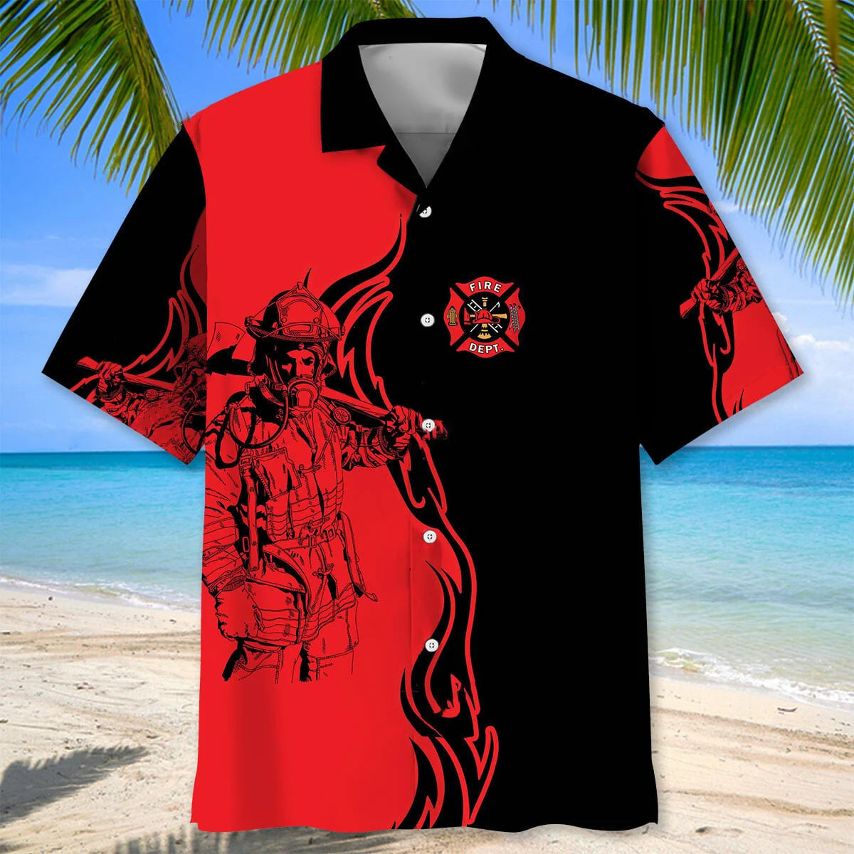 Black Red Firefighter Hawaiian Shirt