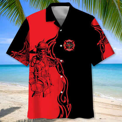 Black Red Firefighter Hawaiian Shirt