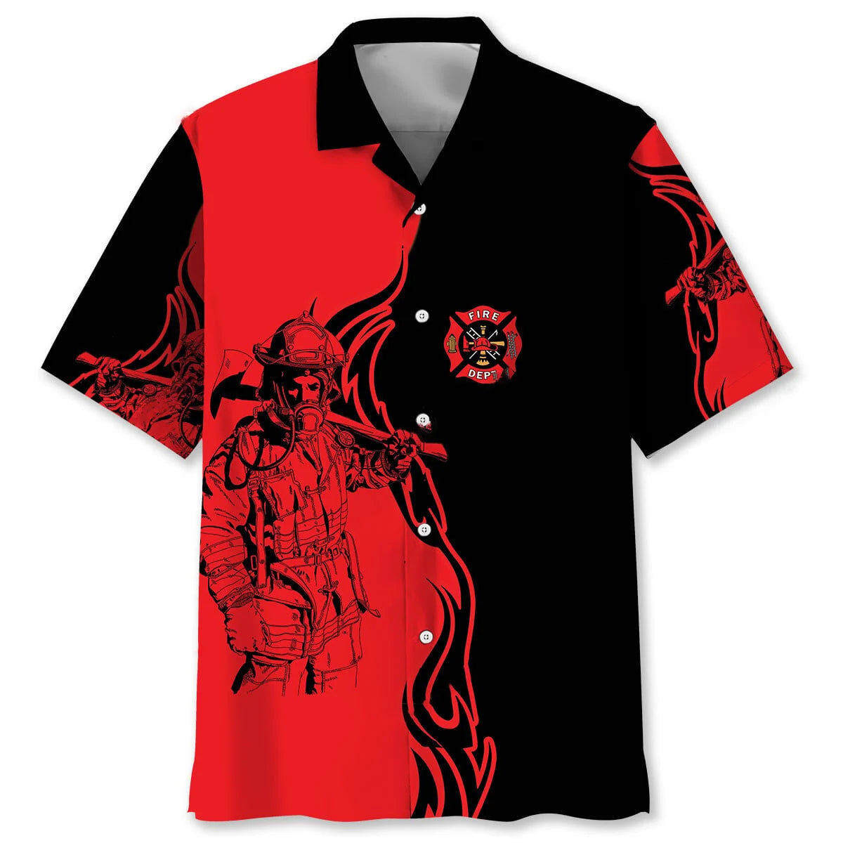 Black Red Firefighter Hawaiian Shirt