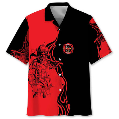 Black Red Firefighter Hawaiian Shirt