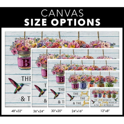 bless the food before us canvas flowers hanging in jars christian wall art (Landscape) (view 2)
