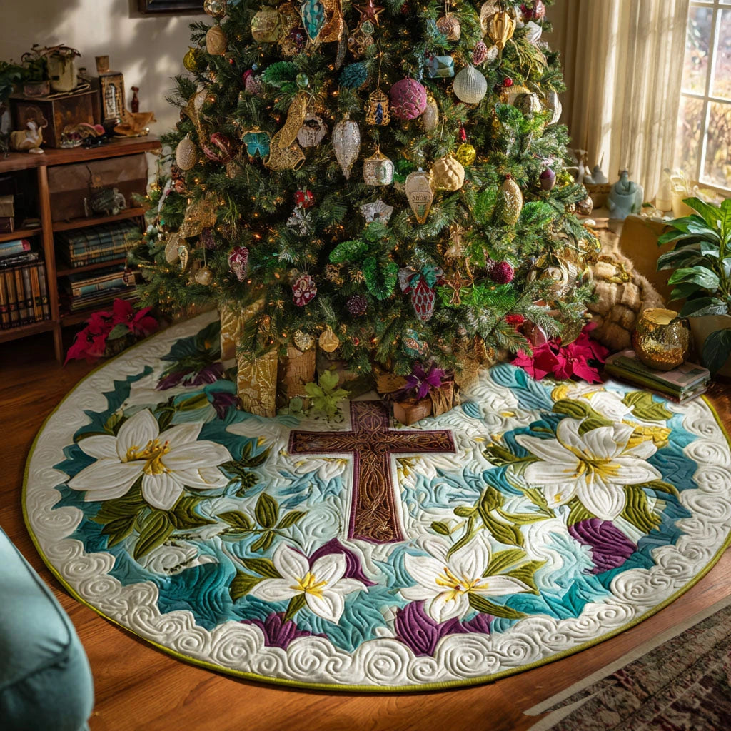 Blessed Blossoms Christmas Quilted Tree Skirt