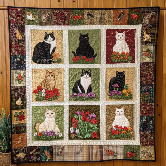 Bloom Haven Cat Quilt Blanket