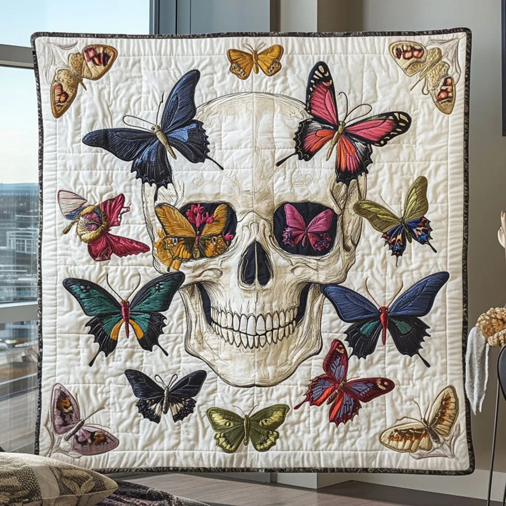 Bloom Skull Butterfly Quilt Blanket