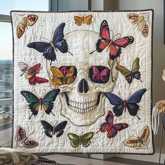 Bloom Skull Butterfly Quilt Blanket