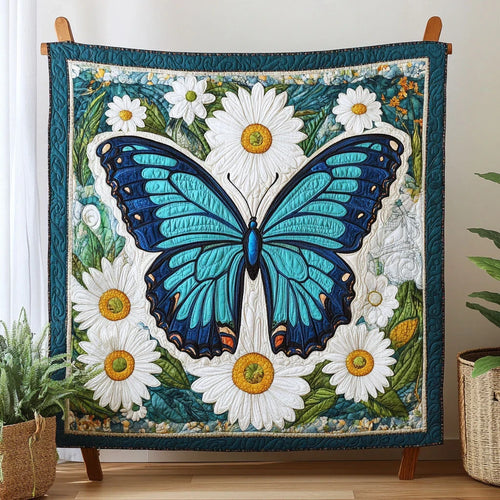 Blooming Blue Butterfly Quilt Blanket