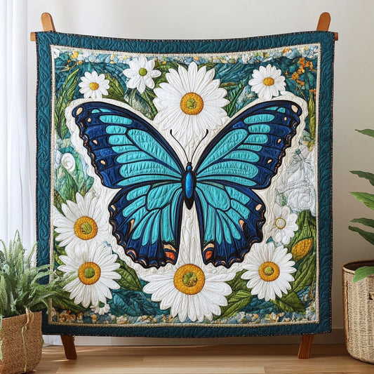 Blooming Blue Butterfly Quilt Blanket