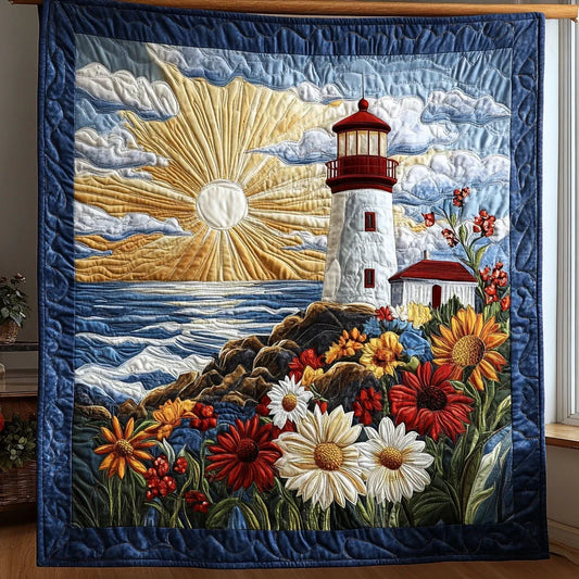 Blooming Coast Lighthouse Quilt Blanket