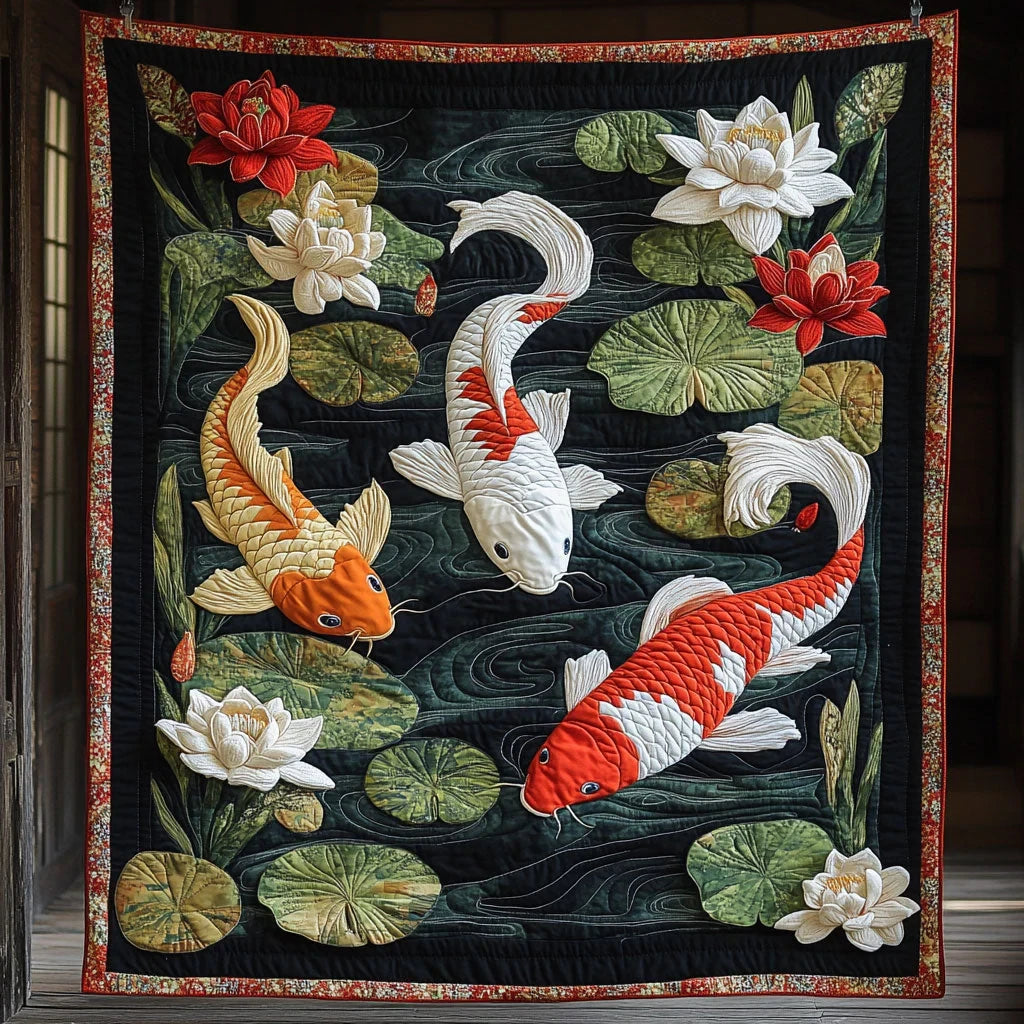 Blooming Koi Quilt Blanket