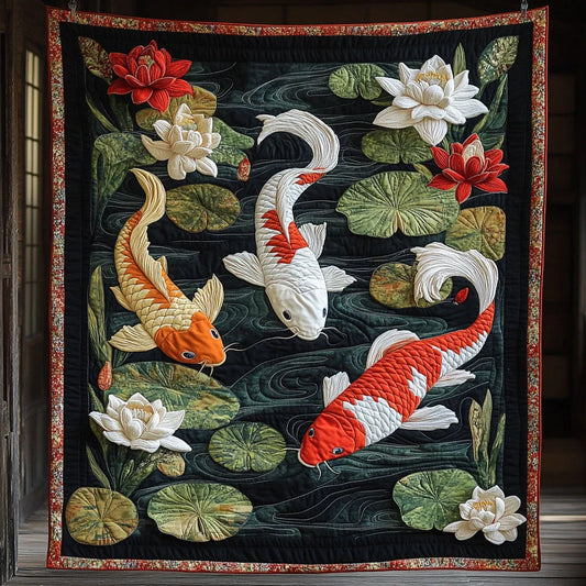 Blooming Koi Quilt Blanket