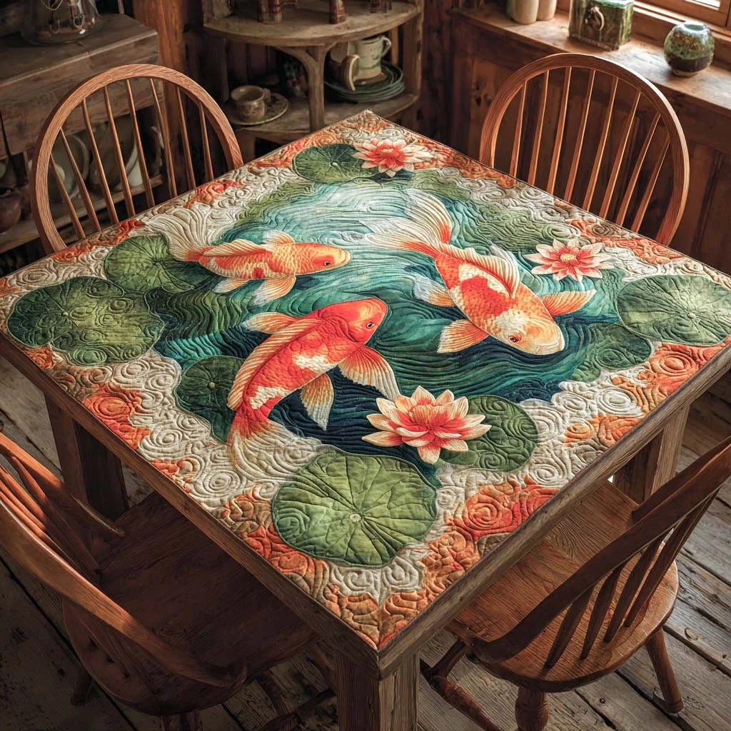 Blooming Koi Garden Quilted Table Topper