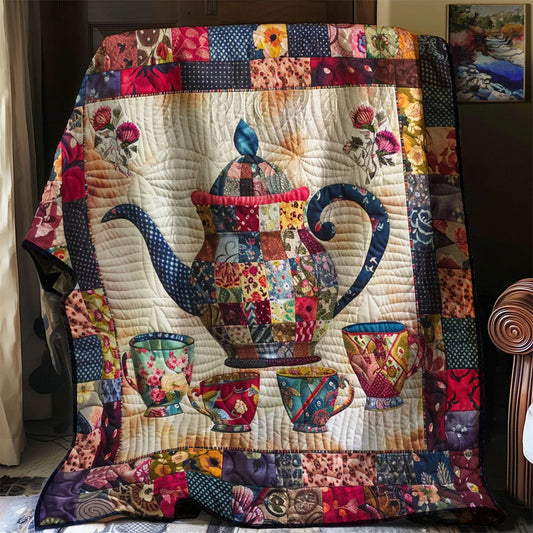 Blooming Patchwork Teapot Quilt Blanket