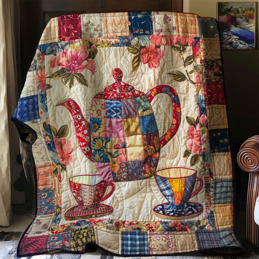 Blooming Patchwork Teapot Quilt Blanket