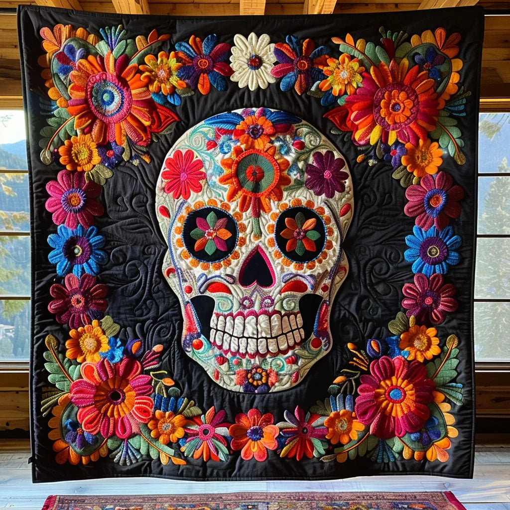 Blooming Skull Quilt Blanket