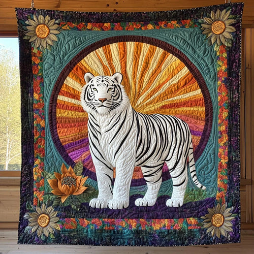 Blooming White Tiger Quilt Blanket