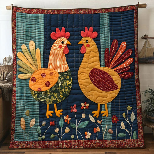 Bloomy Rooster Chicken Quilt Blanket