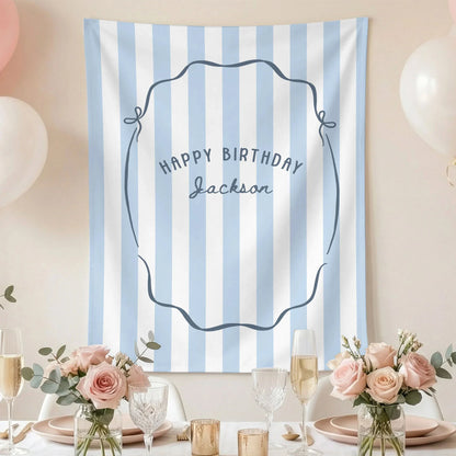 Minimalist Blue Birthday Tapestry Banner Personalized Custom Name Birthday Backdrop Party Decor (view 2)