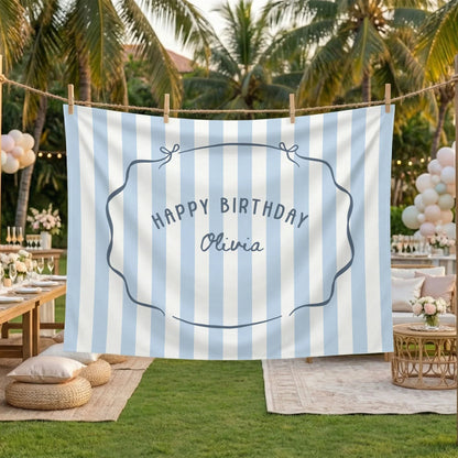 Minimalist Blue Birthday Tapestry Banner Personalized Custom Name Birthday Backdrop Party Decor (view 5)