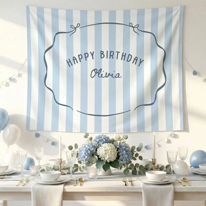Minimalist Blue Birthday Tapestry Banner Personalized Custom Name Birthday Backdrop Party Decor (view 6)