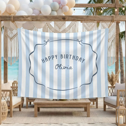 Minimalist Blue Birthday Tapestry Banner Personalized Custom Name Birthday Backdrop Party Decor (view 7)