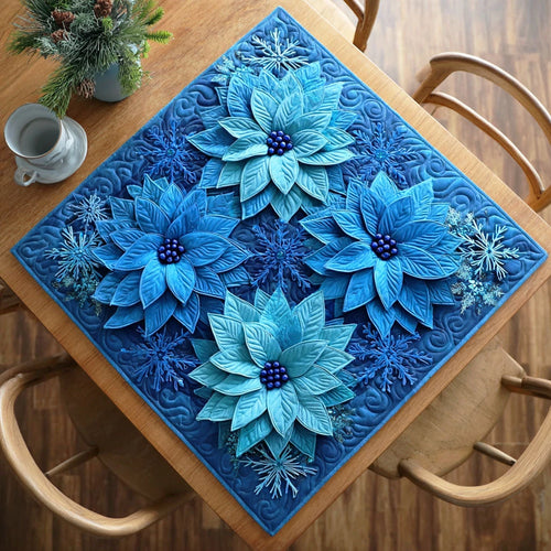Blue Bloom Frost Quilted Table Topper