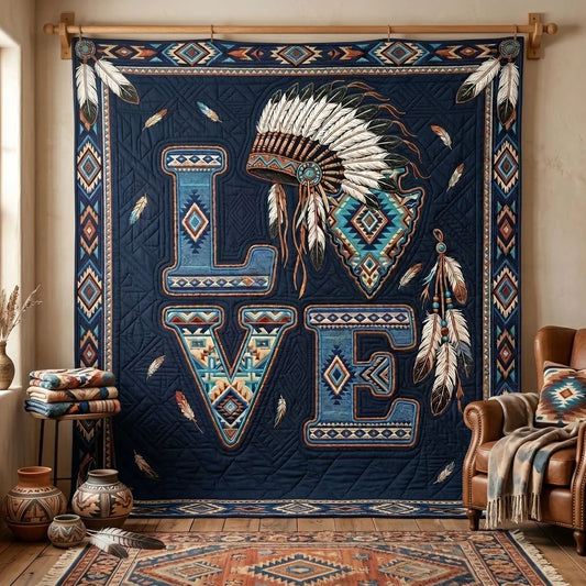 Blue Desert Love Quilt Blanket