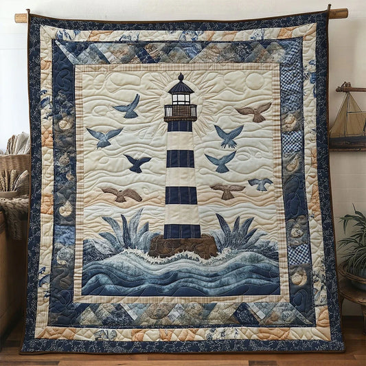 Blue Harbor Lighthouse Quilt Blanket