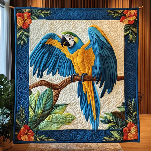 Blue Macaw Quilt Blanket