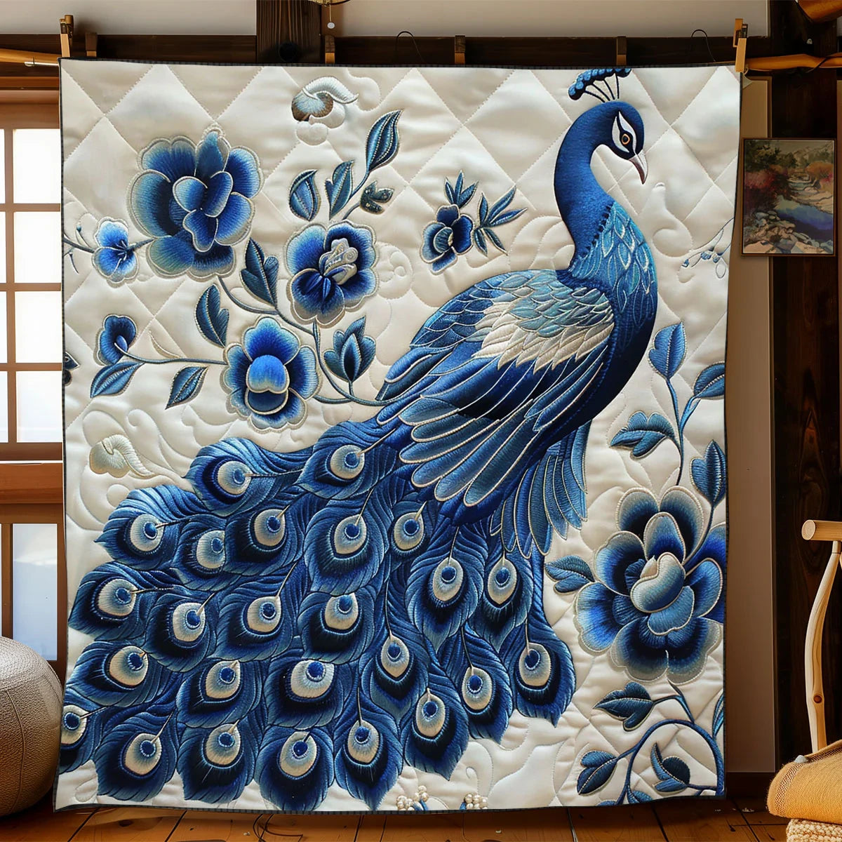 Blue Peacock Quilt Blanket