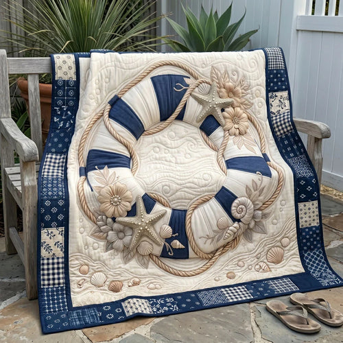 Blue Seashell Lifebuoy Quilt Blanket