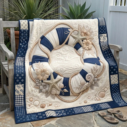 Blue Seashell Lifebuoy Quilt Blanket